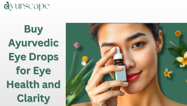 Buy Ayurvedic Eye Drops for Eye Health and Clarity - Woman holding ayurvedic eye drop over her face